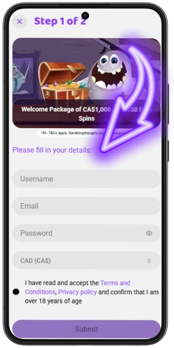 Boocasino enter your Username, Email, and Password